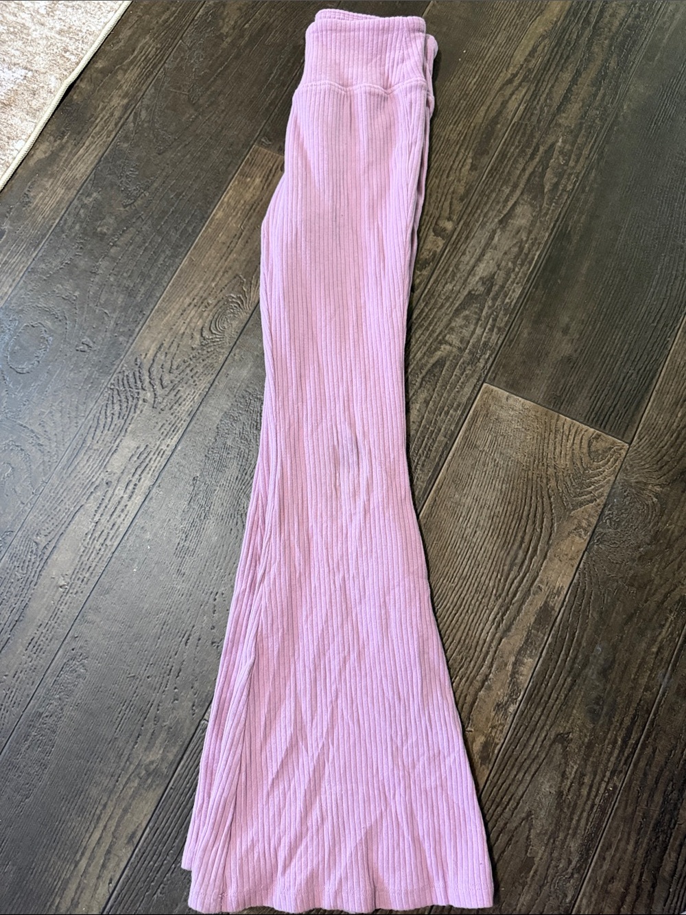 Ribbed Flare Knit Pants in Light Pink